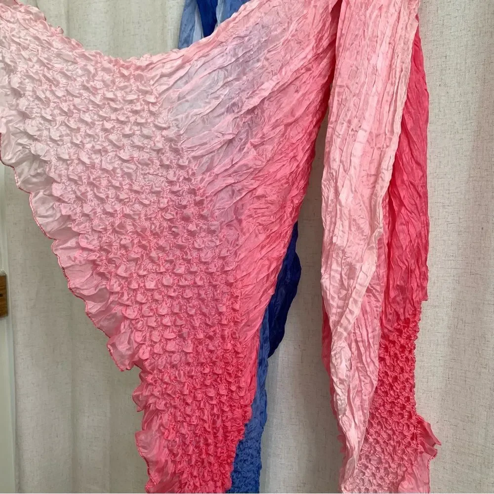 Coldwater Creek 100% Silk Set of 2 Gradient Ombré Bubble Crinkle Scarves